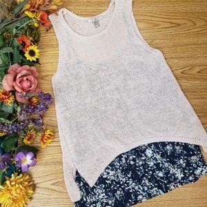 Roz & Ali Blush Knit Blue Floral Layered Top
